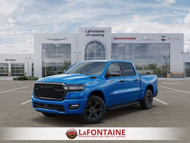 2026 RAM Ram 1500 RAM 1500 BIG HORN CREW CAB 4X4 5'7' BOX in Hydro Blue Pearl-Coat Exterior Paint — front three-quarter view